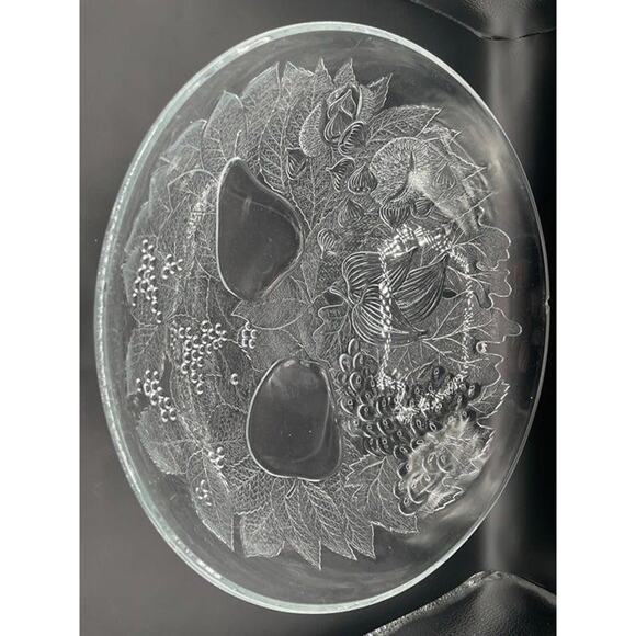 Beautiful Glass Bowl Embossed Fruit and Leaves - Picture 2 of 7